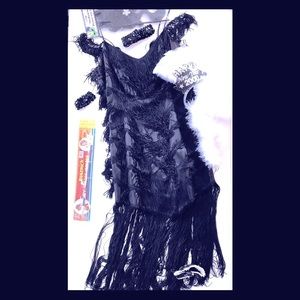 Halloween flapper/20s 80s FRINGE all over fringe Mini dress with accessories sz6